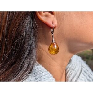 Handmade Sterling Silver Baltic Honey Amber Teardrop Dangle Earrings Gift Boxed